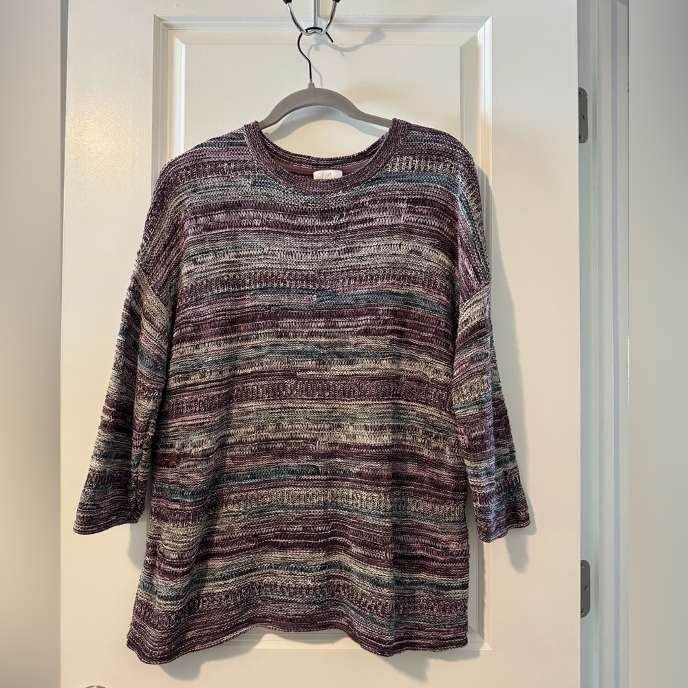 J.Jill Sweater Knit Pullover Women M Mixed Textures Intarsia 3/4 Sleeve Dropped